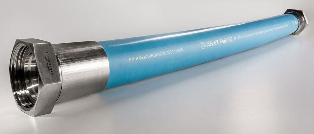photo of Aflex FaBLINE flexible PTFE lined food and beverage processing hose