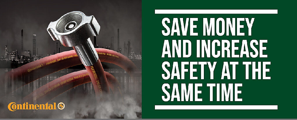 photo of a crimped steam hose assembly with text that reads "Save money and increase safety at the same time"