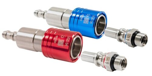 Danfoss UQD universal quick disconnect couplings in blue and red