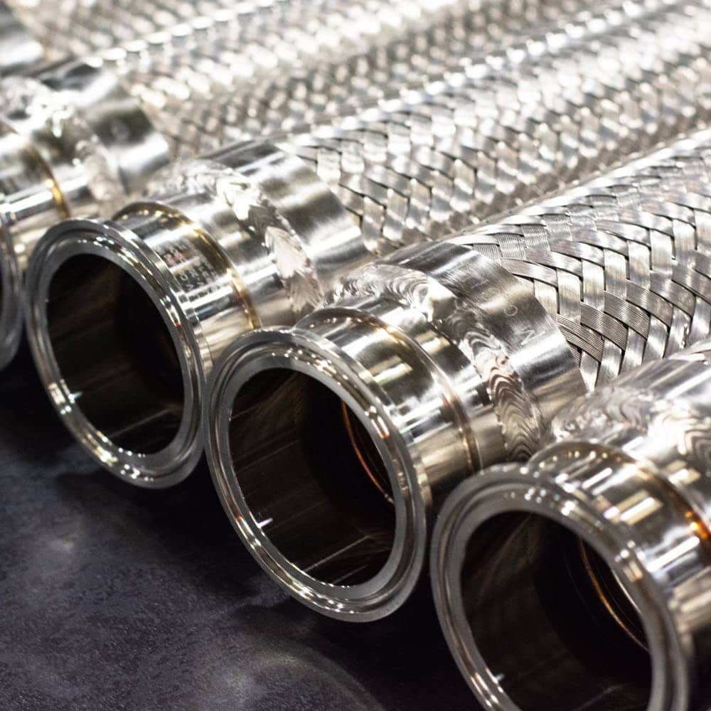 Large-bore braided stainless steel metal hose assemblies