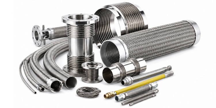 Large-bore up to 6 and 8 inch corrugated and braided stainless steel metal hose assemblies